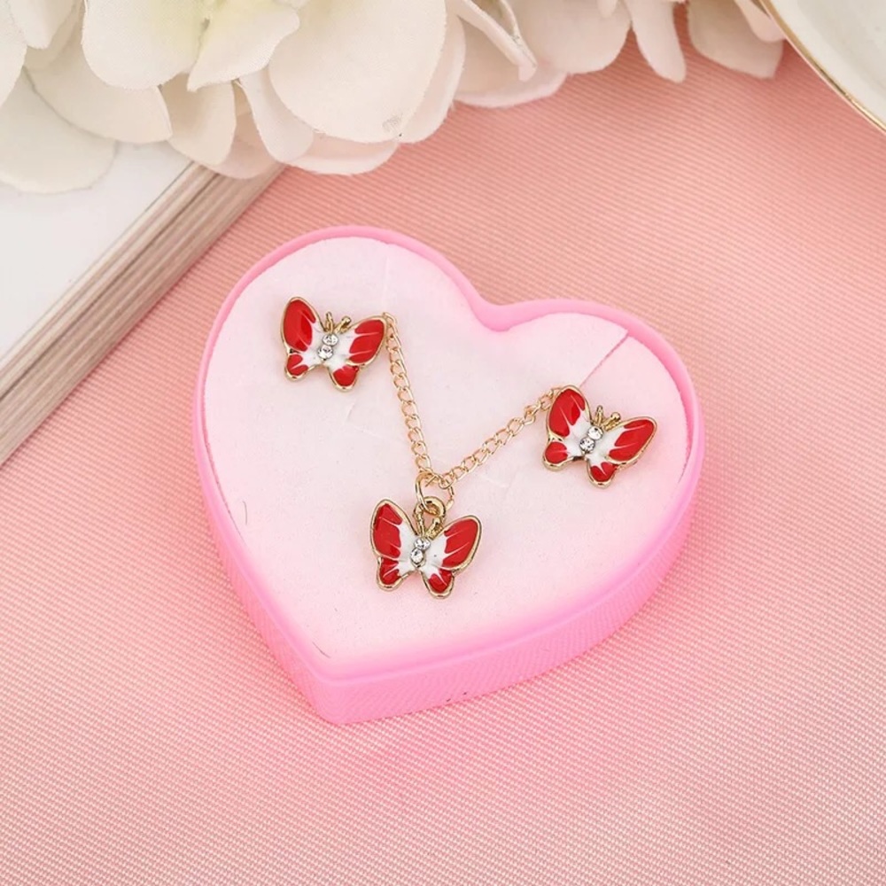 Pretty Red Butterfly Jewelry Set - Picture 2 of 4